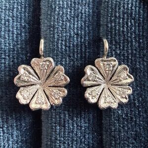 Designer CATHY WATERMAN Platinum and Diamond Hearts Clover Flower Drop Earrings